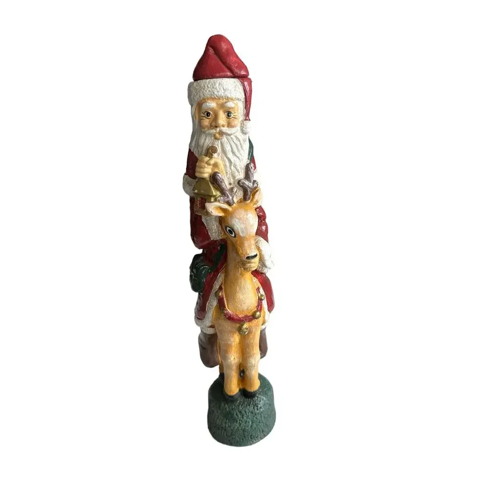 Vintage Old World Santa Candlestick Christmas Santa & Reindeer w/ Box